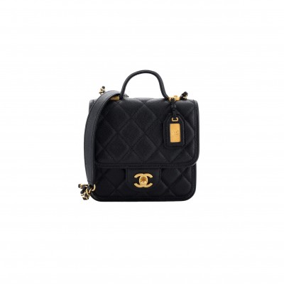 CHANEL MASTER SCHOOL MEMORY TOP HANDLE FLAP BAG QUILTED CAVIAR MINI AS3652 (20.5*17*6cm)